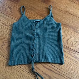 American Eagle Outfitters EUC sz S cropped tank top tie front deep green ribbed